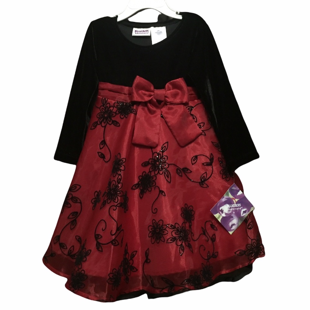 Blueberi Boulevard Red & Black Formal Party Dress Girls Size 24m NWT